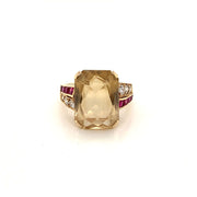 Yellow Citrine, red Ruby and white Diamond ring in yellow gold