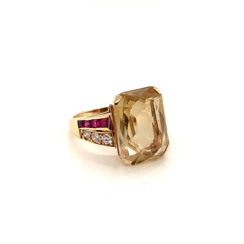 Ring in 14K Yellow Gold with Citrine, Rubies and Diamonds, Size 7.5
