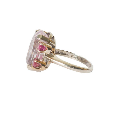 Ring in 14K White Gold with Pink Kunzite and Sapphires, Size 7