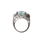 Ring in Platinum with Aquamarine, Sapphires and Diamonds, Size 7.5