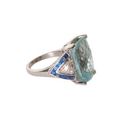 Ring in Platinum with Aquamarine, Sapphires and Diamonds, Size 7.5
