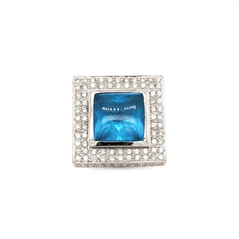 Cabochon cut blue topaz and Diamond ring in white gold