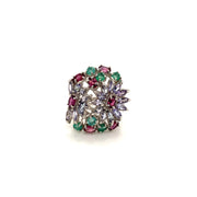 Emerald, Tanzanite and Garnet ring in Sterling Silver