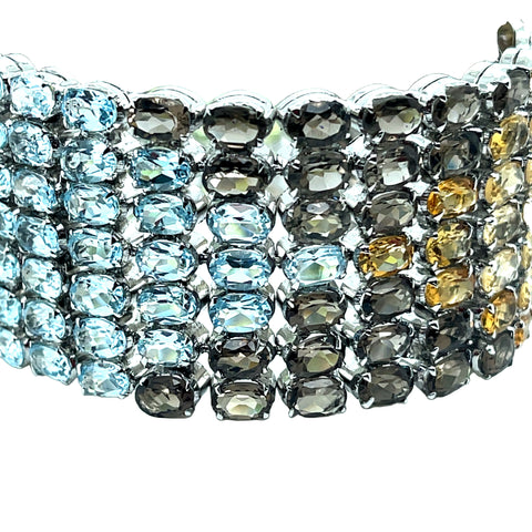 Bracelet in Sterling Silver, 7 Row, with Semi-precious Gemstones, 6" - 7"