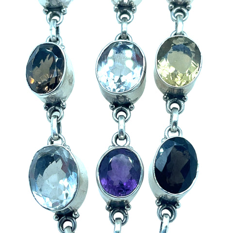 3 Strand Bracelet in Sterling Silver with Semi-precious Gemstones, 7"
