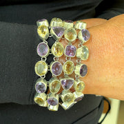 4 Row Bracelet in Sterling Silver with Citrine and Amethyst, 7"-7.5"