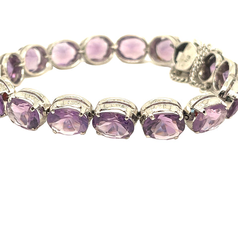Bracelet in Sterling Silver with Amethysts, 7.5"