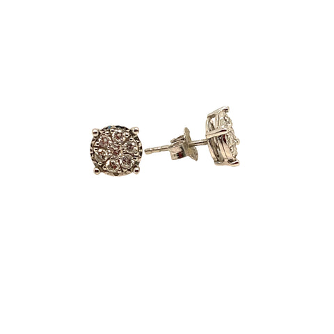 Diamond Cluster Stud Earrings in Sterling Silver