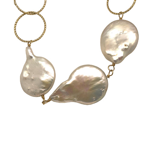 Freshwater Pearl Necklace with gold-plated Sterling Silver rings, 54"
