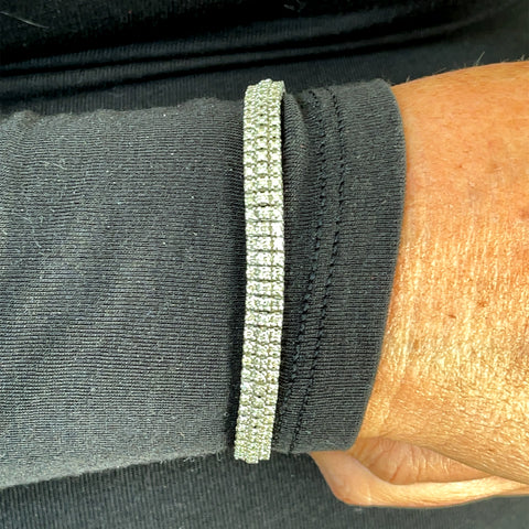 3 Row Diamond Tennis Bracelet set in Rhodium plated 14K Yellow Gold, 7.25"